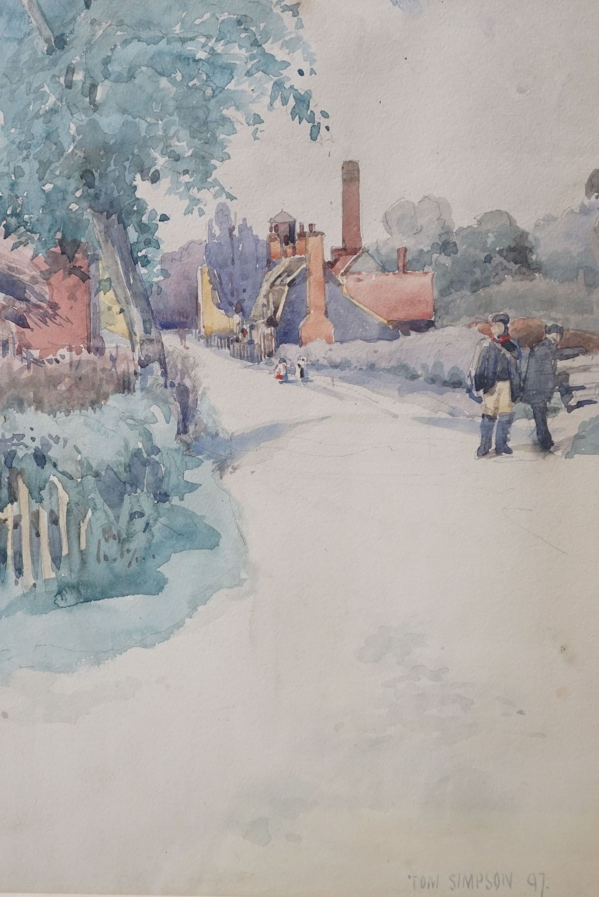 Thomas Simpson (exh.1887-1926), watercolour, Village street scene, signed and dated '97, 33 x 23cm